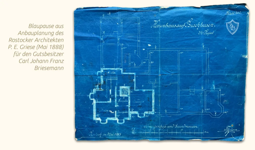 Blaupause aus Anbauplanung von 1888 für das Herrenhaus Brookhusen mit Ferienwohnungen