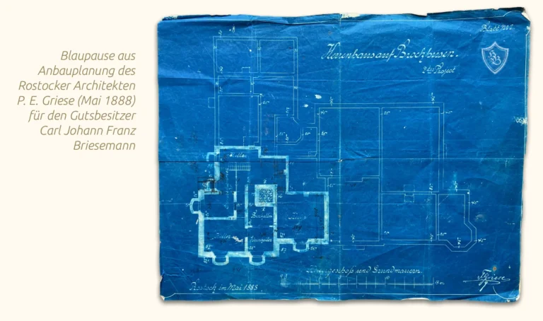Blaupause aus Anbauplanung von 1888 für das Herrenhaus Brookhusen mit Ferienwohnungen