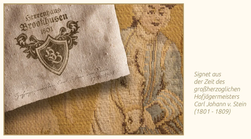 historisches Hauswappen des Herrenhauses Brookhusen auf Rückseite eines Wandbildes